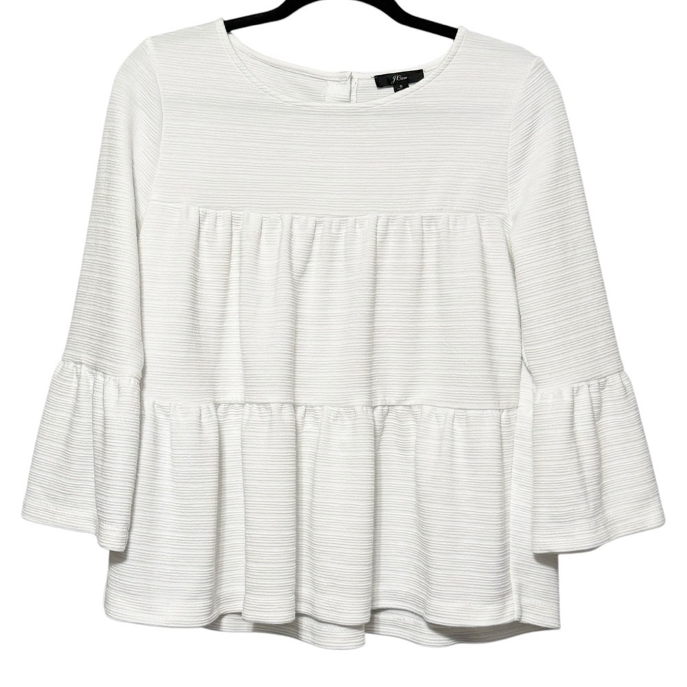 J. CREW Fun And Feminine Tiered Ruffle Babydoll Bell Sleeve Top In White Size S
